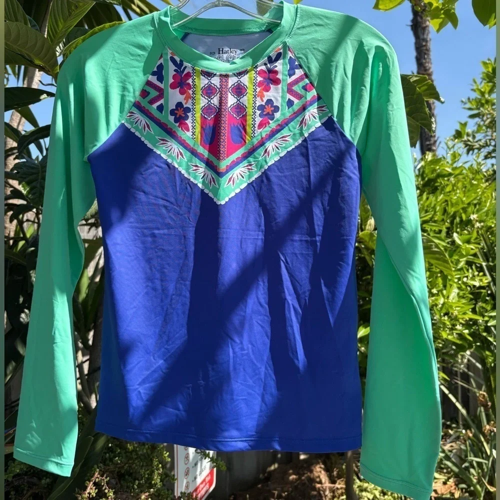 NWT Hatley Girls' Swim Long Sleeve Rash Guard Top - Kaleidoscope